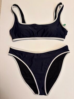 J. Crew Navy Padded Bikini with White Trim Size Large
